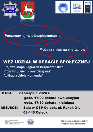 Zapraszamy na debatę społeczną mieszkańców gminy Osieck ,,Porozmawiajmy o bezpieczeństwie”