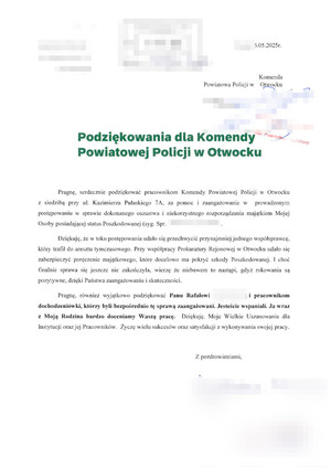 Podziękowania dla otwockich policjantów