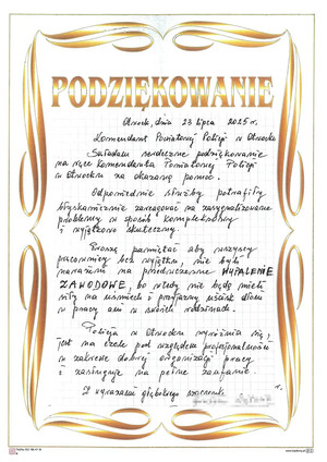 Podziękowania dla otwockich policjantów